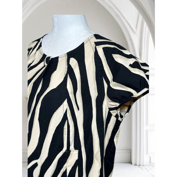 Express Zebra Print Short Sleeve top Jacket L Black Beige Lightweight Womens - Picture 3 of 8